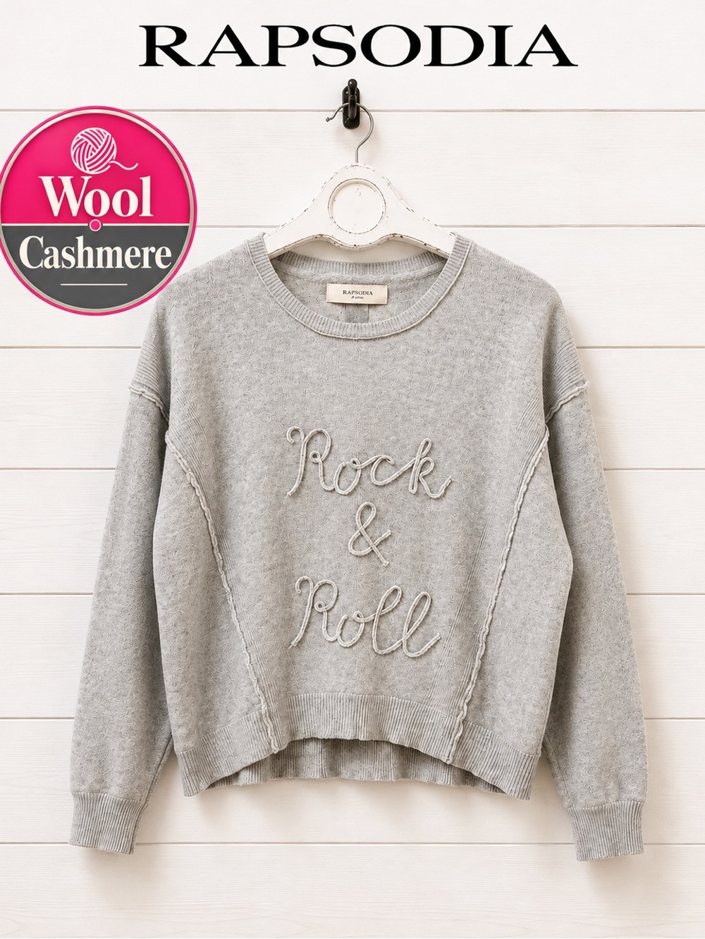RAPSODIA Grey Knit “Rock & Roll” wool cashmere Sweater – Size S